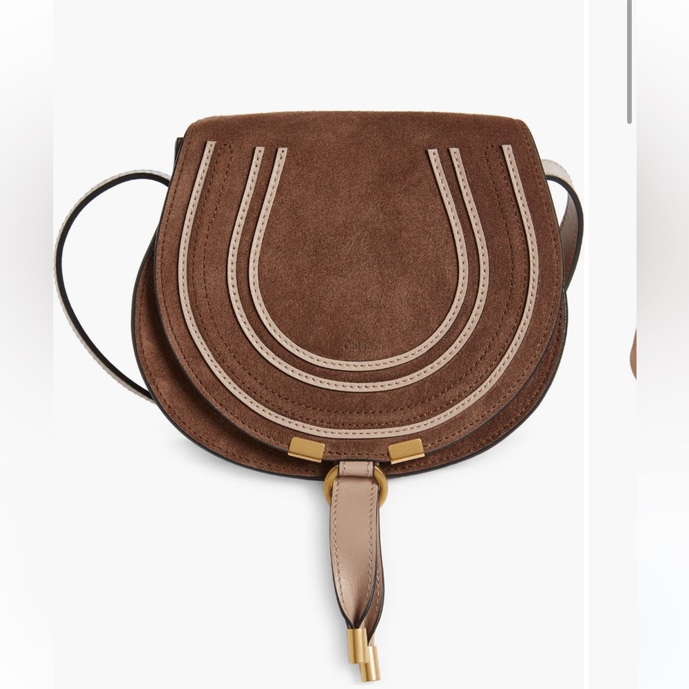 Chloe Brown and Gold Crossbody Bag with Circular Design
